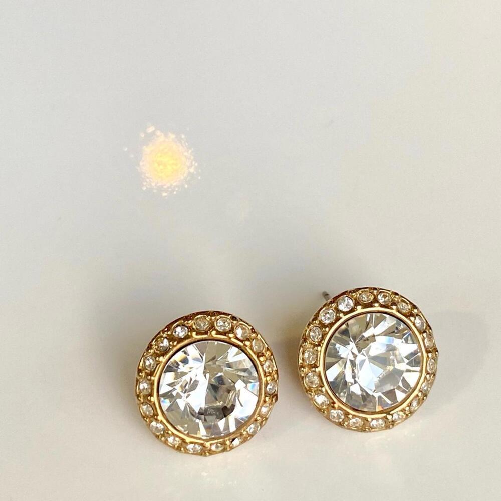 VTG Givenchy Gold-Tone Swarovski Crystal Halo Stud Earrings - Picture 7 of 7